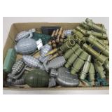 Box Of Plastic Toys, Grenades, Nerf Clip, Army Men