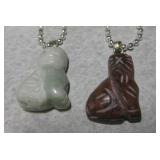 2 Carved Stone Cats on Chains