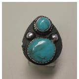 Sterling Silver & Blue Gem Turquoise SW Ring