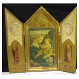 Vtg 3-Panel Religious Triptych - 9.5" x 9" Opened