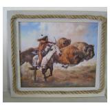 Framed Native American & Buffalo Print