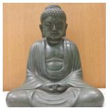 9" Tall Green Patina Brass Buddha Statue