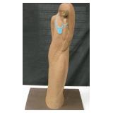 33" Ceramic Native American Figurine Wood Base