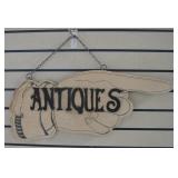 One-Sided "Antiques" Wood Hand Pointing Sign