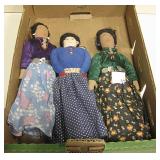 3 Navajo Cloth Faced Dolls - Tallest About 11"