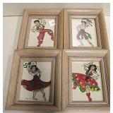 4 Framed Vtg Gypsy Mixed Media Art - 6" x 7.5"