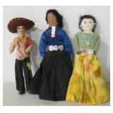 2 Navajo & 1 Mexican Cloth Faced Dolls