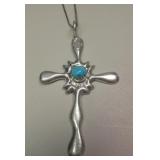 Vtg Sterling Silver & Blue Gem Turquoise Necklace