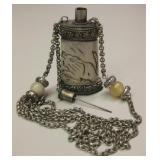Vtg Carved Bone Snuff / Perfume Bottle Necklace