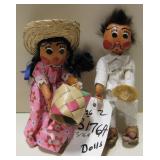 Hand Painted Mexican Boy & Girl Dolls 7" Tall