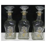 Lot Of 3 - 10" Glass Liquor Bottles