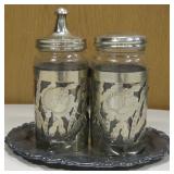 Alpaca Mexico Silver Metal Over Glass Jars w/ Tray