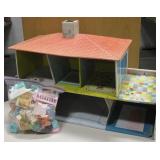 Vintage Tin Litho Doll House w/ Plastic Furniture