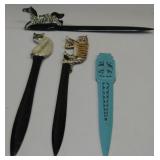3 Hand Painted Animal Letter Openers + 1 Other
