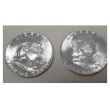 2 - Silver 1961-D Ben Franklin Half Dollars BU