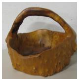 Carved Burl Wood Basket w/ Handle - 8.5" Tall