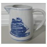 Blue & White Pitcher - Wanderer Ship & Dutch Scene