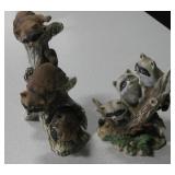 2 Ceramic Gathering Of Raccoons - Tallest Is 8"