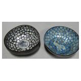 2 Thailand Coconut Bowls w/ Inlay Shell Interiors