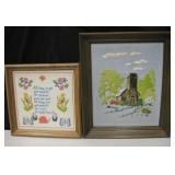 2 Stitch Work Framed Art - 20" x 24" & 17" x 17"