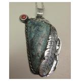 Sterling Silver, Lander Turquoise & Coral Necklace