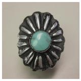 Sterl. Silver & Nevada Turq. SW Repousse Ring