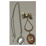 Vtg Whiting Davis MOP Necklace & Cameo Locket Pin