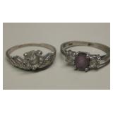 2 Sterling Silver & Stone Rings - Hallmarked