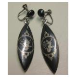 Vtg Siam Niello Sterling Silver Earrings