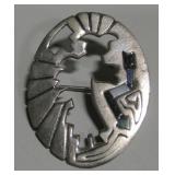 Sterling Silver Kachina Silhouette Brooch w/ Inlay