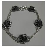 Rose Motif & Chain Bracelet - Marked .925 Mexico