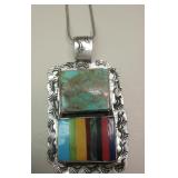 Sterl Silver, Royston Turq & Multi-Stone Necklace