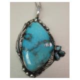 Sterling Silver & Blue Gem Turquoise SW Necklace