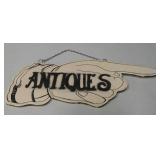 One-Sided "Antiques" Wood Hand Pointing Sign