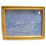 Northwest Coast Framed Glass Etching - War Canoe