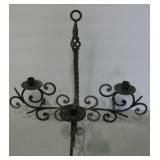 Vtg Wrought Iron Triple Candlestick Holder