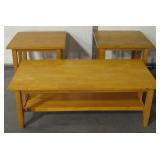 Wood Coffee Table & 2 End Tables