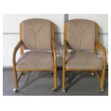 2 Upholstered Wood Chairs w/ Casters
