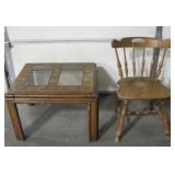 Wood Chair & End Table w/ Glass Inserts