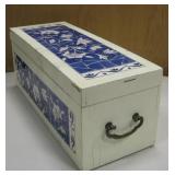 White Wood Box w/ Tile Inlay - 18" x 7" x 7.5"