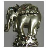 Gold-Tone Elephant Brooch w/ Multi-Color Stones