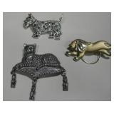 Cat, Dog & Lion Brooch Lot