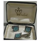 Vtg Sanford Tie Clip & Cuff Links Set w/ Box