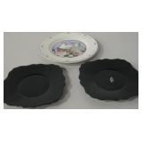 2 Amethyst Glass Plates & 1 Chicken Ceramic Plate