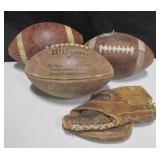 Lot of 3 Footballs & Glove