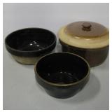 Lot of 3 Crocks, Largest is 8" w/Lid