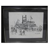 Framed Original Riverboat Drawing - Signed