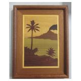 Wood Marquetry Tropical Scene Wall Art - 10" x 13"