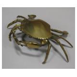 Vtg Brass Crab Ashtray - 7" Wide