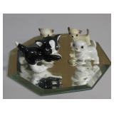 4 Miniature Ceramic Cats w/ Mirror Base